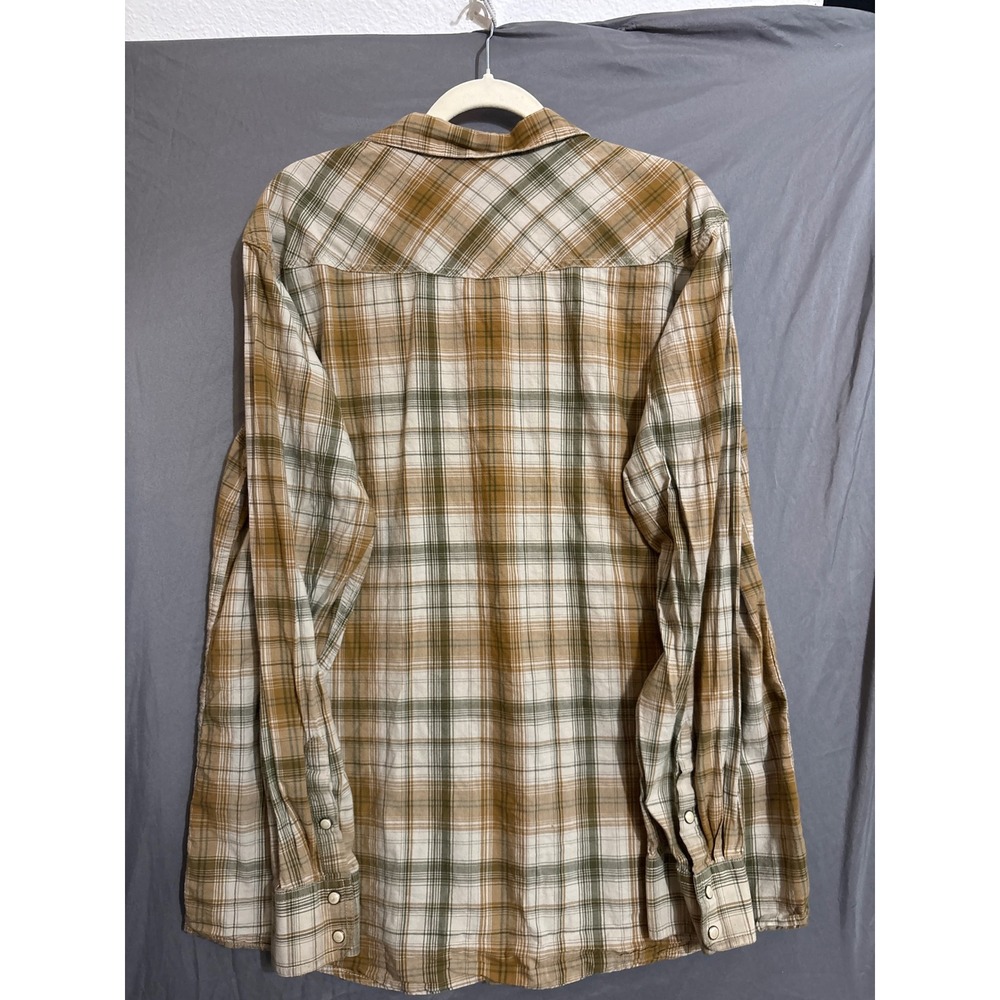 Ariat Retro Fitted Mens XL Tall Western Pearl Snap Plaid Shirt Brown Olive - Picture 6 of 10